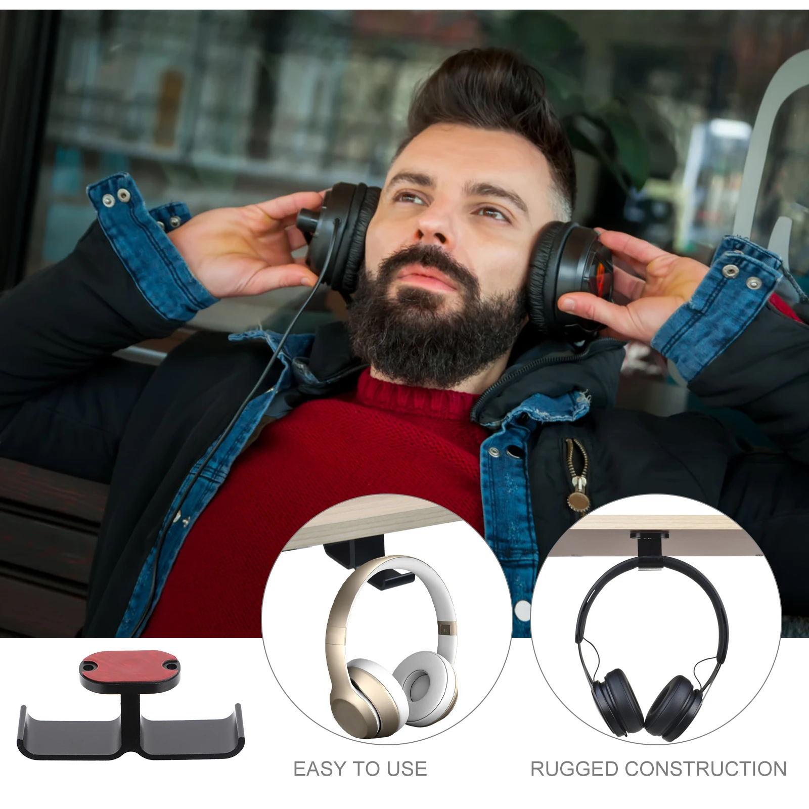

Headphone St Desktop Accessories Premium Rubber Holder Hanger Gaming Headset Dual Hook Design Adhesive Fixing Under