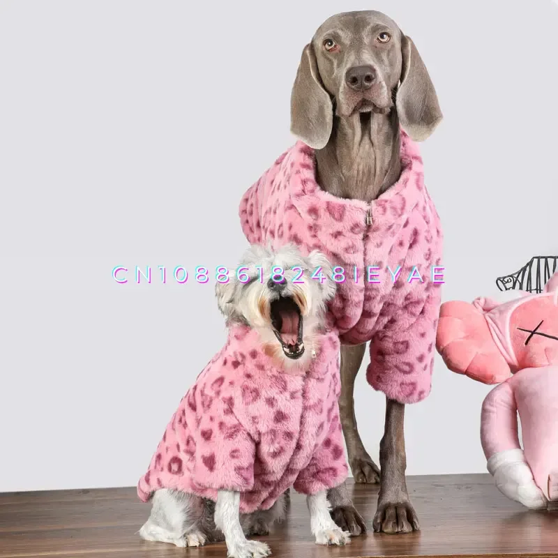 Small-Large Dog Clothes Pink Leopard Jacket Autumn-winter Warm Coat Labrador Retriever Doberman Clothes Dogs Accessories