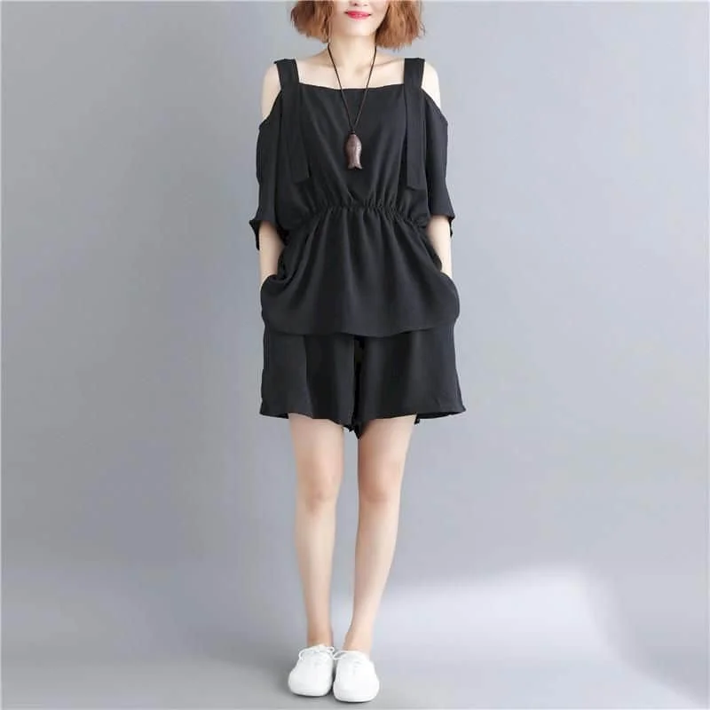 

Shorts Sets Summer Half Sleeve Straps T-shirts and Wide Leg Pants French Style Loose Casual Matching Set for Women Clothing