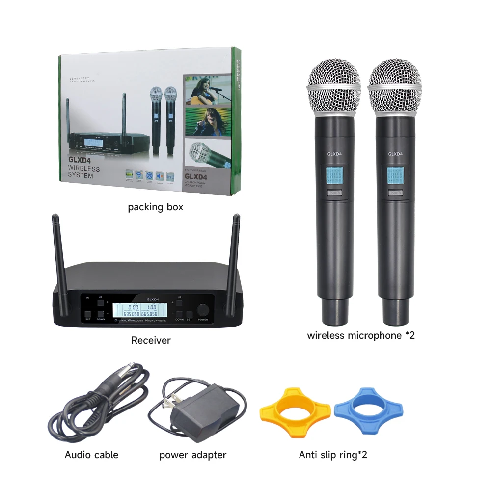 GLXD4 Wireless Microphone 2 Channels UHF Professional Handheld Mic for Stage Party Karaoke Church Meeting US Plug