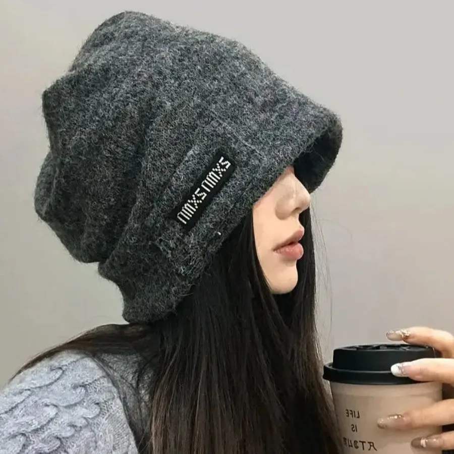 

Versatile Women's Autumn Winter Beanie Large Head Circumference Retro Puffy Beanie Soft Stretchy Durable Warm