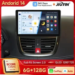 JIUYIN Wireless CarPlay Autoradio for PEUGEOT 207 207CC 2006-2015 Car Radio Multimedia Player Android 13 Auto Stereo GPS