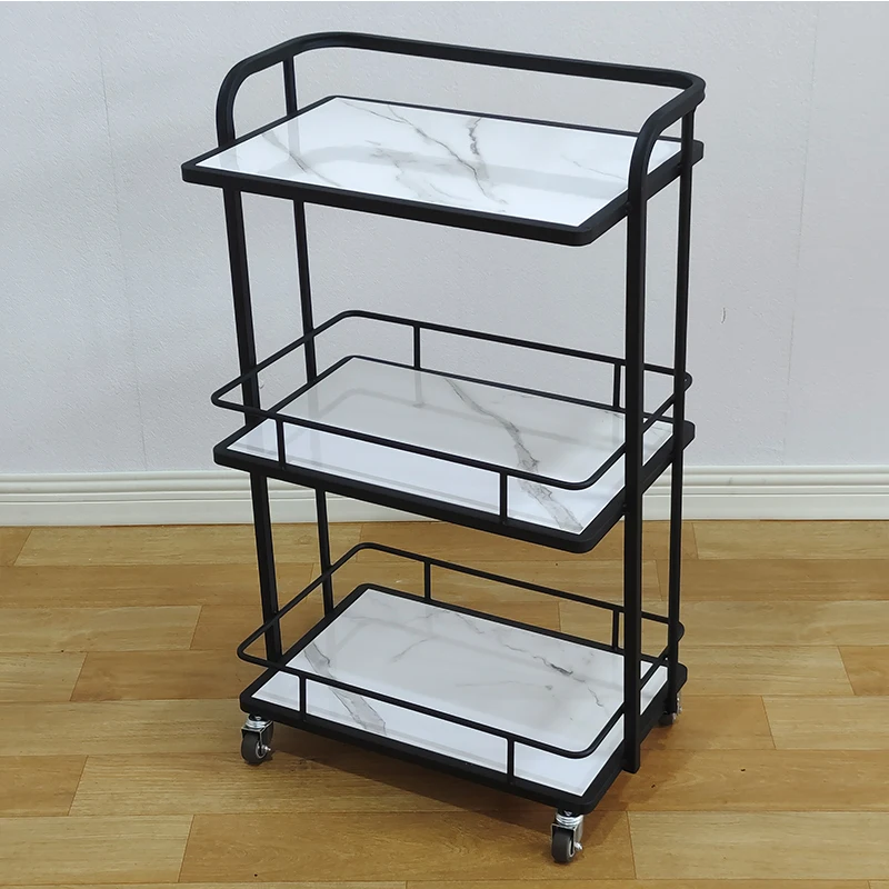 

Modern Barbershop Furniture Black White Salon Trolley Cart Luxury Portable High Quality Small Tool Car for Sale