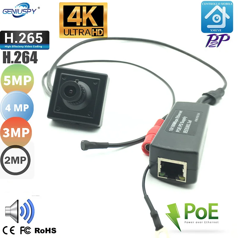 

Xmeye H.265 Mini Indoor Poe IP Camera 5MP 8MP 4MP 3MP Network P2P Pin hole With Microphone Audio&Video CCTV Security Industry