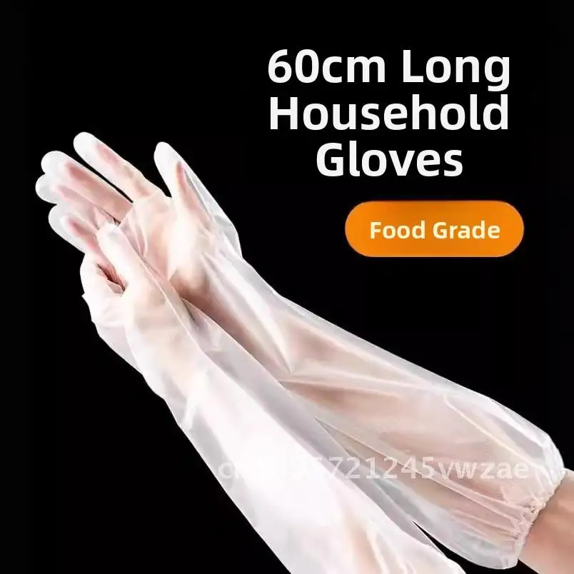 

60cm Thickened Arm Guard Food Grade CPE Dishwashing Gloves Waterproof Oil-Proof Extended Household Disposable CPE Gloves