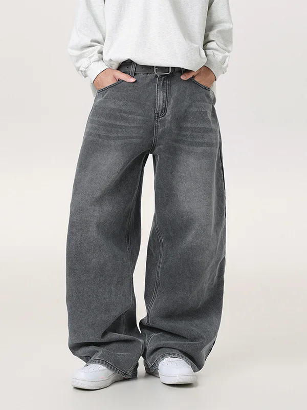 

Мужские джинсы с широкими штанинами в стиле ретро, осенняя новинка, прямые свободные универсальные длинные брюки, базовые повседневные джинсы свободного кроя