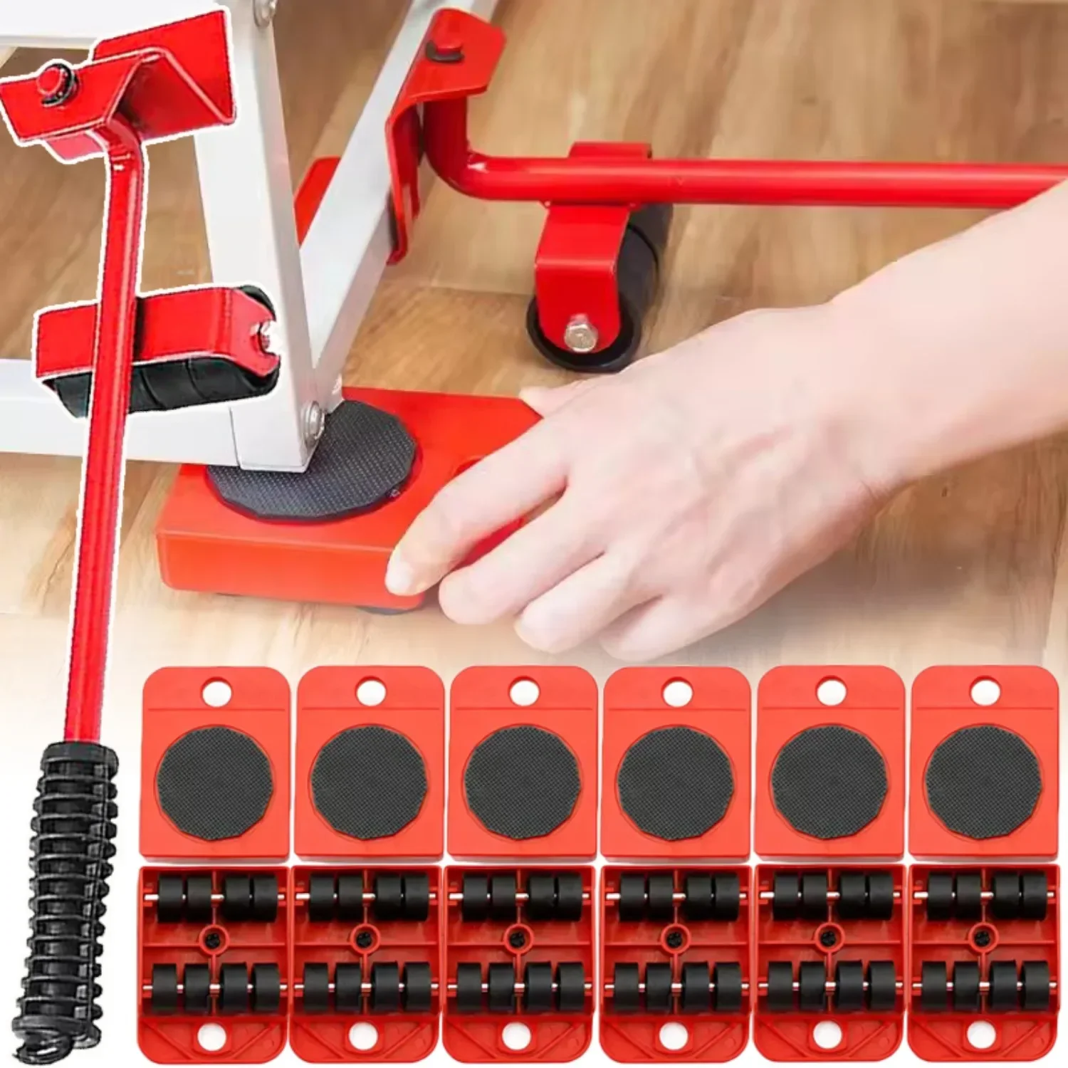 

5Pcs/Set Heavy Duty Furniture Lifter Mover Roller with Wheel Bar Moving Device Lifting Helper Furniture Moving Transport Tool