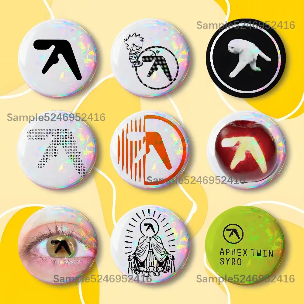 A-Aphex Twin Xtal Syro Laser Badge Round Creative Pins Brooch Niche Design Brooch for Backpack Lapel Pins Accessories