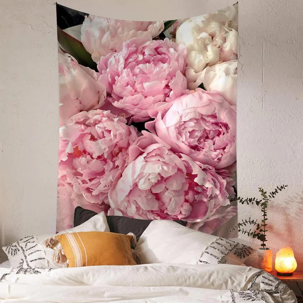 Pink Art Peonies DIY Wall Tapestry Hippie Flower Wall Carpets Dorm Decor Wall Art Decor