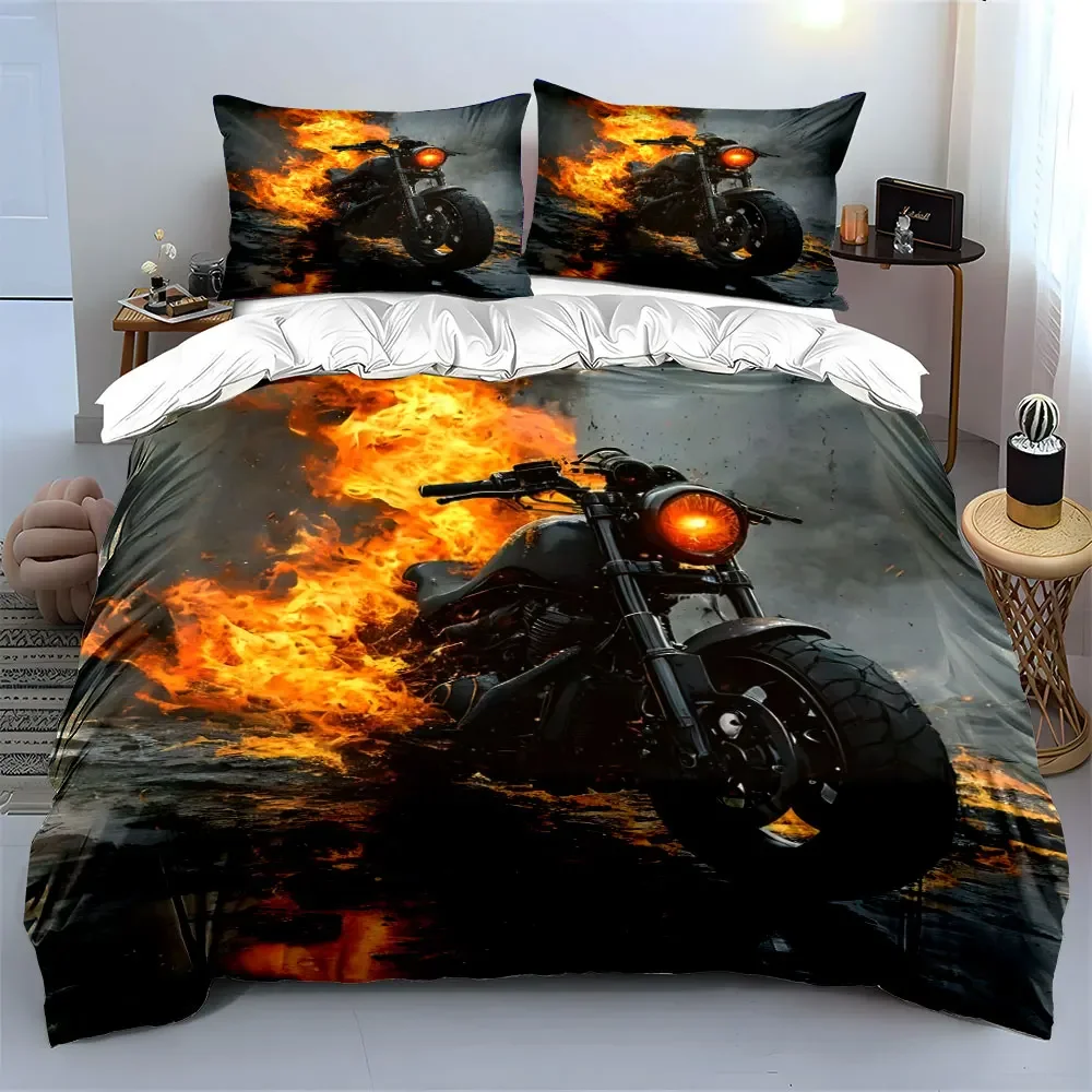 

"Motorcycle Art Flaming Poster Set" Soft Comfortable Duvet Cover Bedding Set Included 1*Duvet Cover & 2*Pillowcases, gift