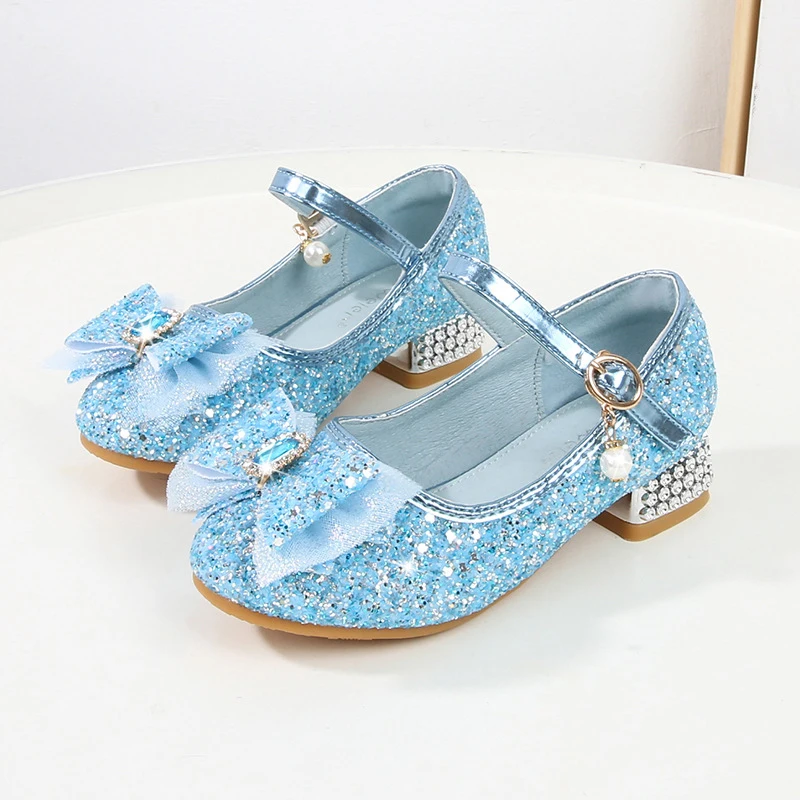 Princess Glitter Wedding Party Shoes for Girls Crystal Sequin School Shoes Fashion Show Kid's Footwear Versatile Walk A1391