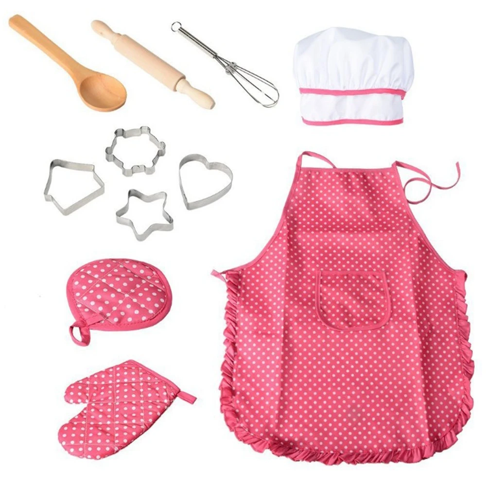 

11 Pcs Children's Apron Set Utensils for Cooking Play Kitchen Gift Toddler Toys Girls Food Mitt