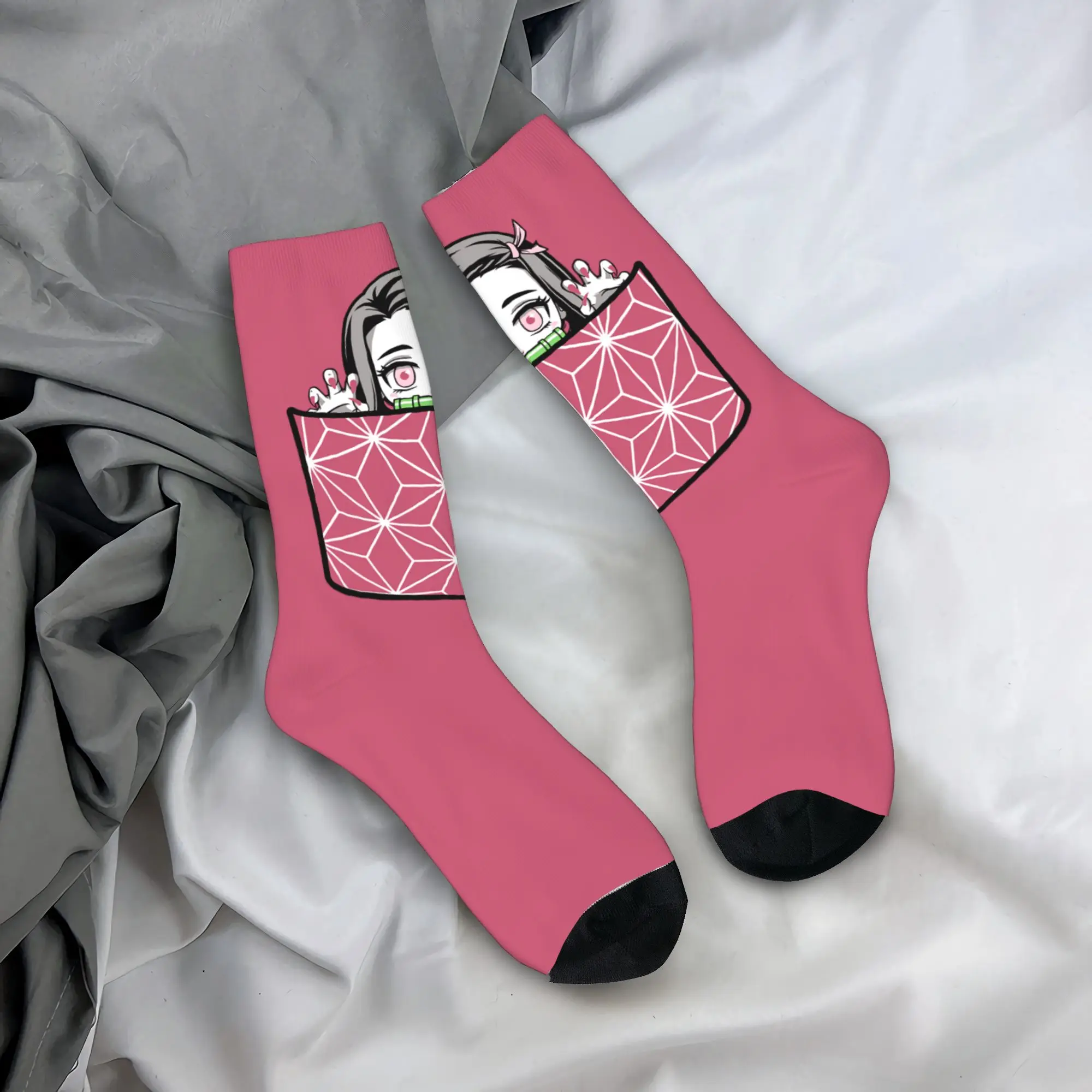 Cool Demons Slayers Anime Soccer Socks  Polyester Crew Socks for Women Men Sweat Absorbing