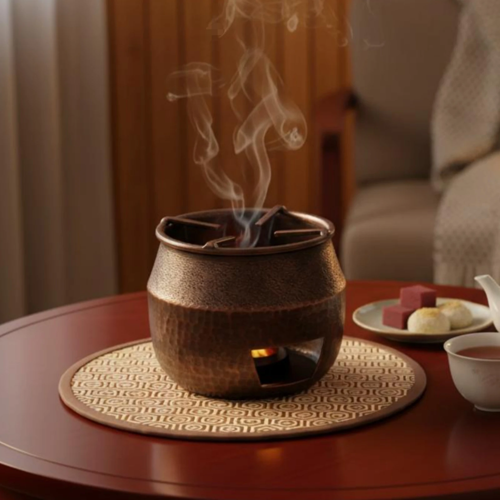 

Copper Tea Heater Artisan Look Tea Charcoal Heater Indoor Charcoal Brazier Ventilation Control Small Round Brazier for Barbecue