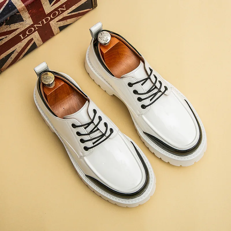 

Роскошные дизайнерские белые туфли высокого качества для мужчин. Удобная мужская кожаная обувь на платформе. Большой размер 46. Повседневная деловая обувь для мужчин.