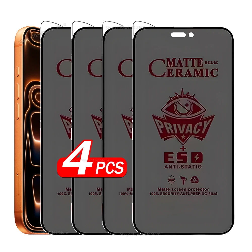 4er-Set Blickschutzfolie für iPhone 17 Pro Max 17e 16e Air 12 13 Mini 14 15 16 Pro Max Plus – Mattierte Keramikfolie gegen Blicke durchscheinen