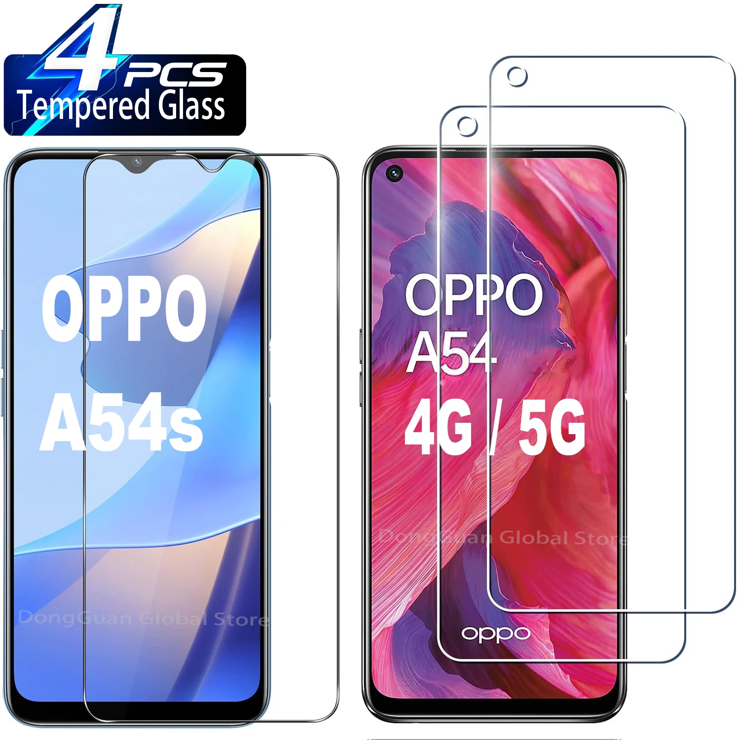 Kaca Tempered untuk OPPO A54s A54 4G 5G, lapisan kaca pelindung layar 9H isi 2 buah/4 buah