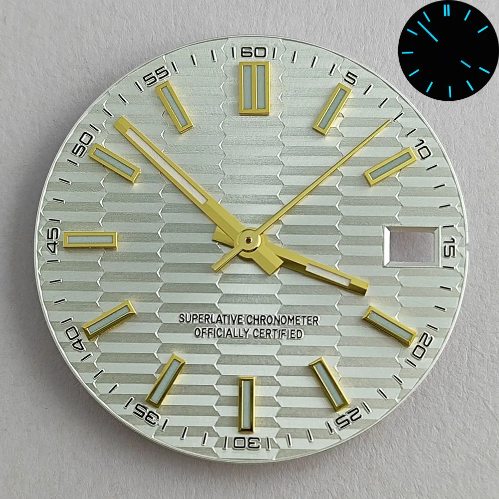 28.5 ملم NH35 قرص NH35 عقارب زرقاء وأخضر مضيئة متوافقة مع حركة NH35 NH35 ملحقات الساعة