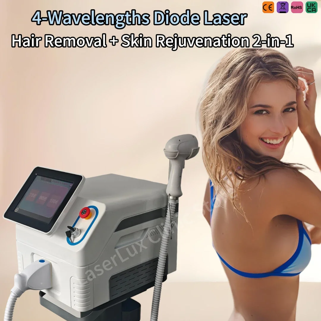 Professional 4000W Ice Diode Lar Hair Removal Device 4 Wavelengths (755/808/940/1064nm) Permanent Painless Solution, Built-in