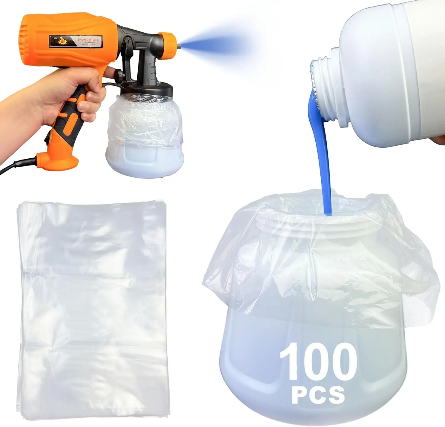 

100 Disposable Paint Sprayer Cup Liners 7.8"x11.8" for Wagner & Most Sprayers Easy Cleanup