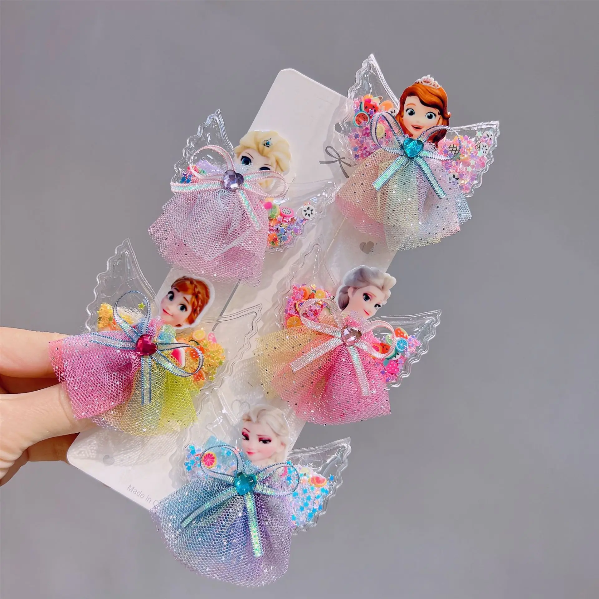 

10PCS Princess Elsa Hair Clips Cartoon Quicksand Wings Hair Cards Frozen Hair Accessories Duckbill Clips Girls Gift