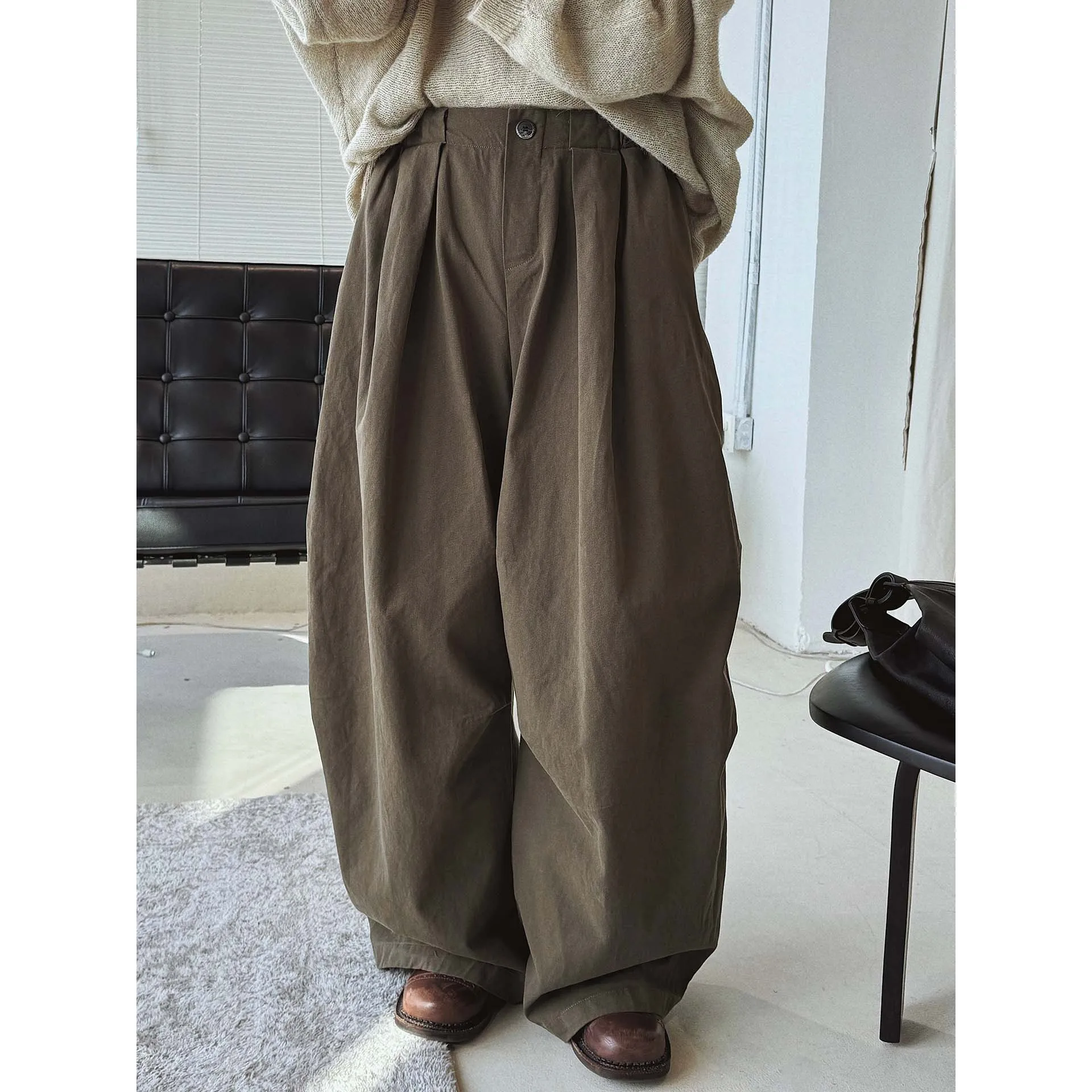 

Брюки SuperAen 2026: Новинка весенней коллекции, в японском ретро-стиле, однотонные, свободные, широкие, повседневные, полноразмерные, для женщин