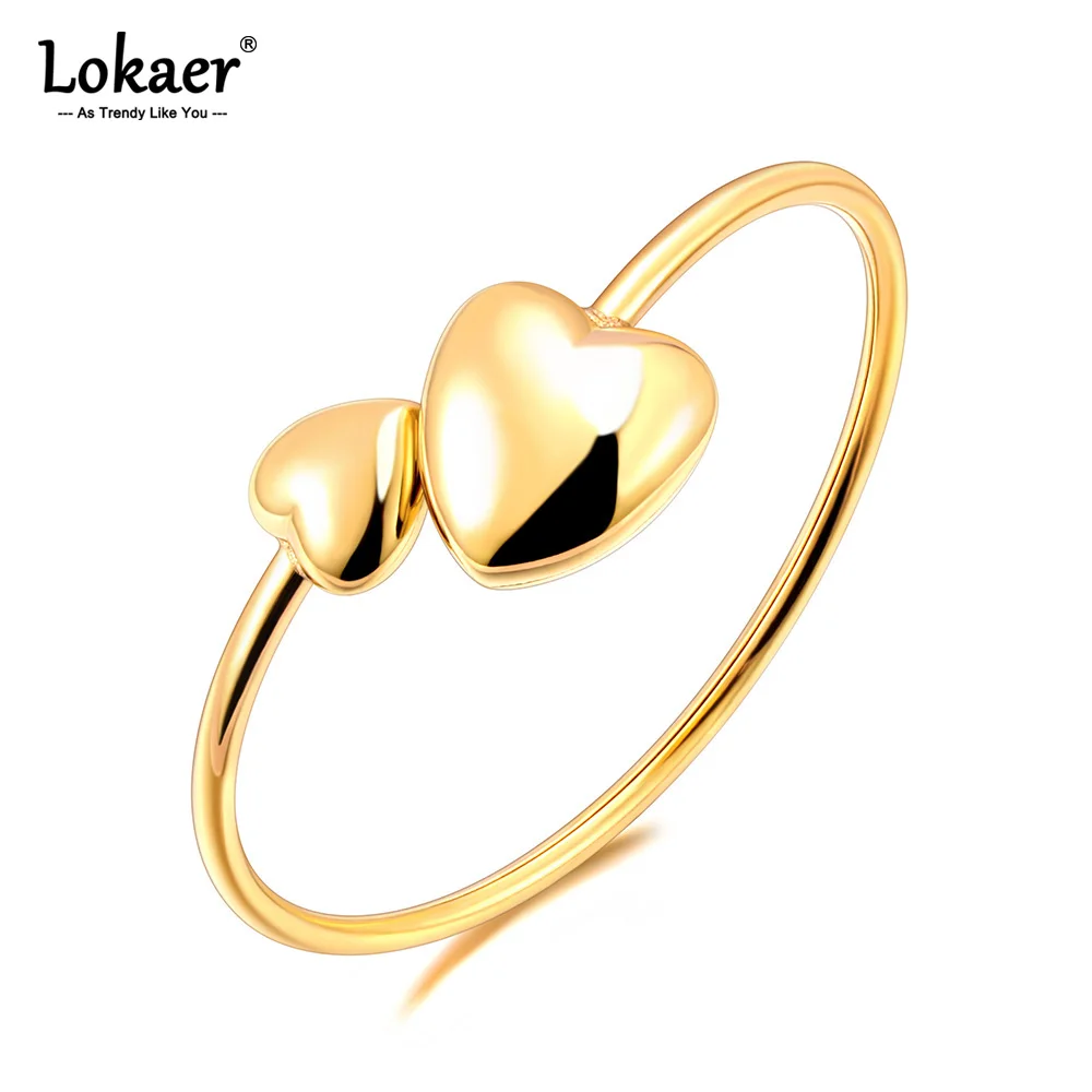 Lokaer Romantic Double Heart Open Bangle Bracelet for Women 18K Gold Plated 316L Stainless Steel Jewelry Accessories B24047