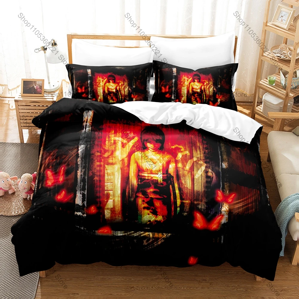 Cool Fatal Frame Zero Series Camera Obscura Wisteria Ghost HD Print Bedding Set Duvet Cover + 2 Pillowcases Horror Game Room Dec