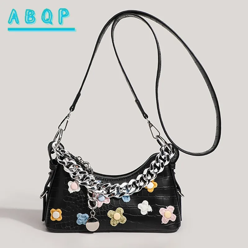 حقيبة كتف باجيت على شكل زهرة شعبية، حقيبة يد بسلسلة كروس ذات ملمس ممتاز للنساء #2