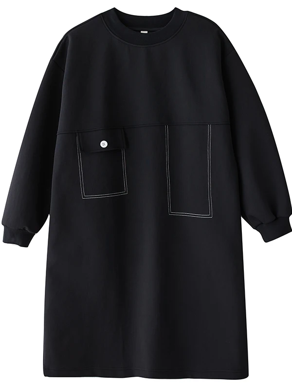 Street Sle coton longue Sve t-shirt Dr décontracté polyvalent mi-long Simple Design femmes Dr automne saison a-ligne jupe