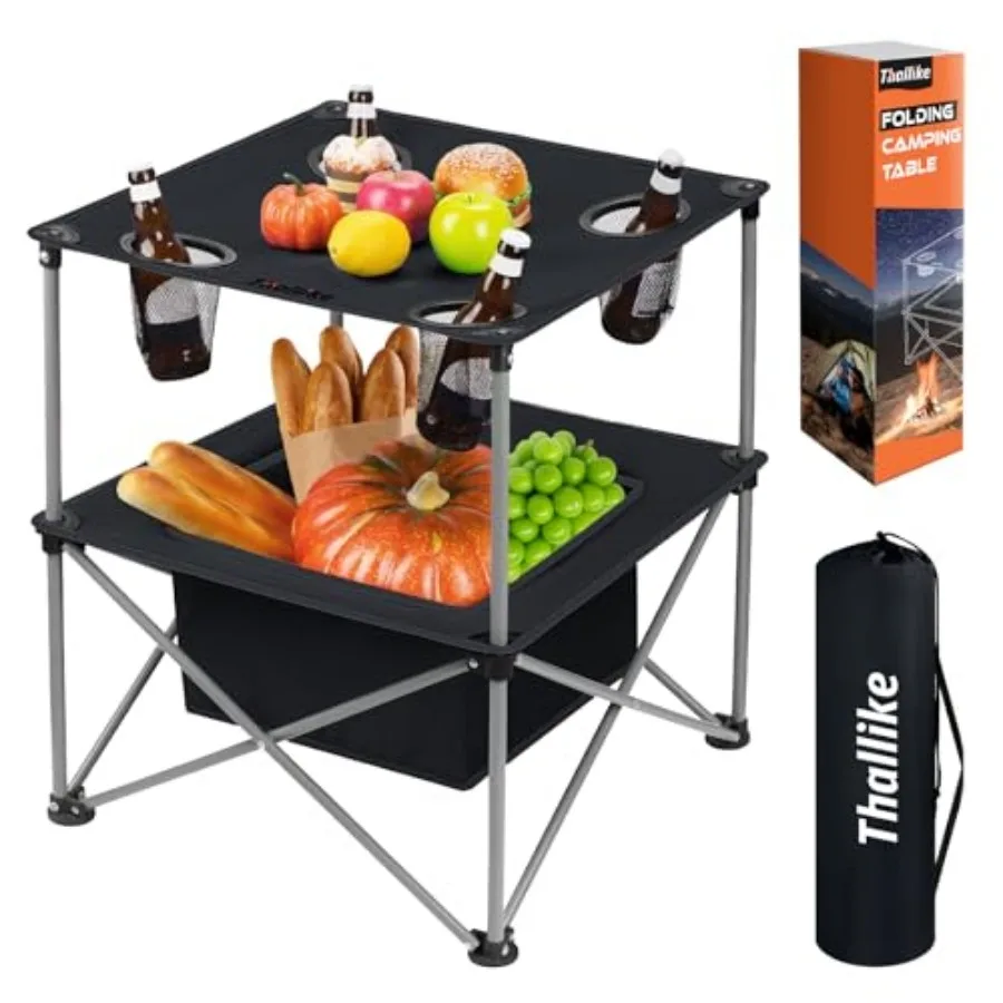 

Portable Folding Camping Table Lightweight Outdoor Picnic Table with 4 Cup Holders and Storage Case Collapsible Tailgating Tabl