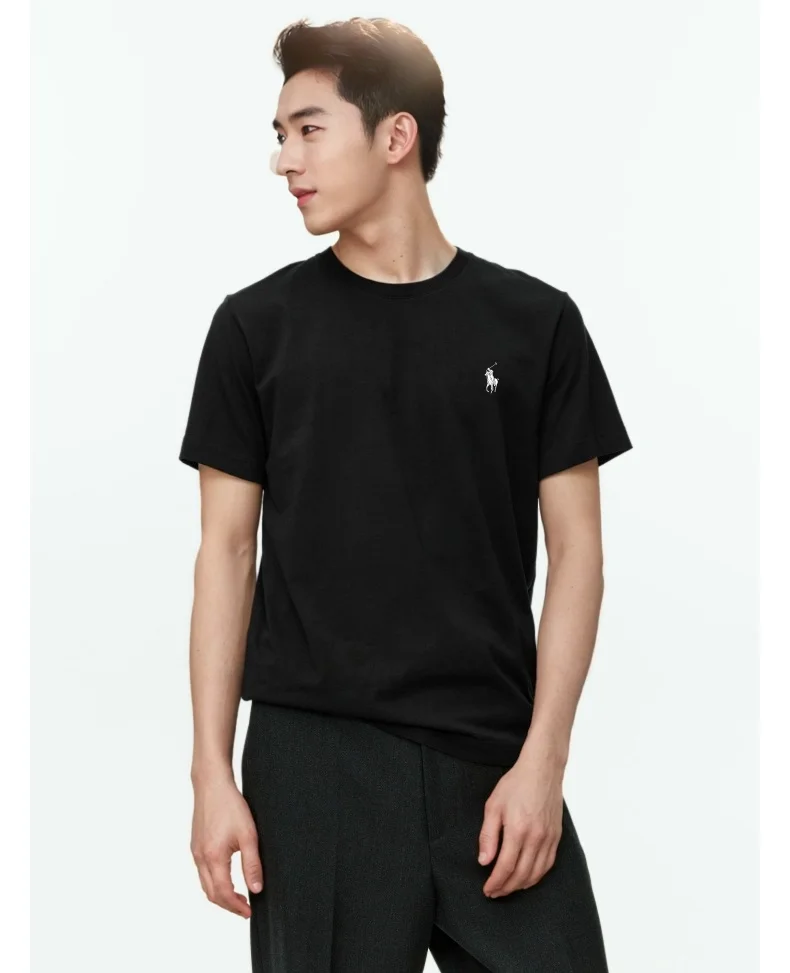 

Color 100 Pure Cotton Pony Print T-shirt Breathable and Comfortable Men's Short-sleeved Sweat-absorbing Crew Neck Casual Top
