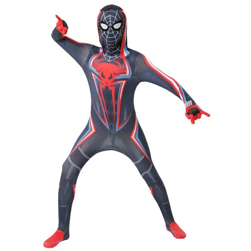 Game Miles Morales 2099 Spider Man Cosplay Superhero Spiderman Zentai Bodysuit with Hat Halloween Costumes for Adult Kids