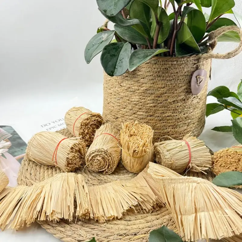 Natural Wedding Garland DIY Home Supply Background Wall Decoration Raffia Straw Tassels Jute Fringe Trim 1meter
