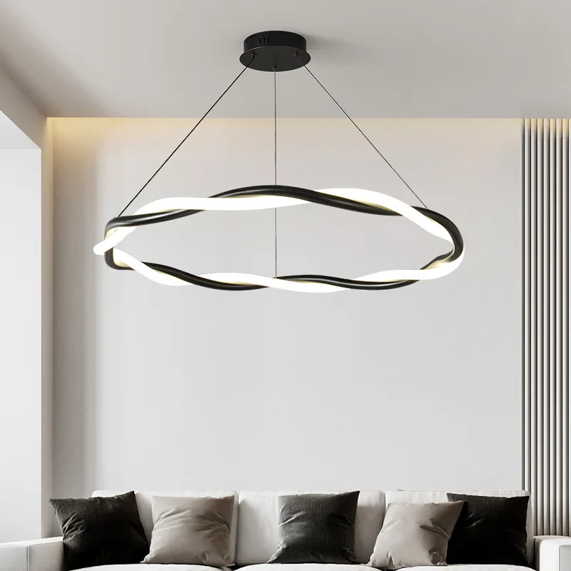 Nordic Chandelier Living Room Dining Table Lighting Pendant Lights Bedroom Decoration Black White Circular Ring Lampshade Design