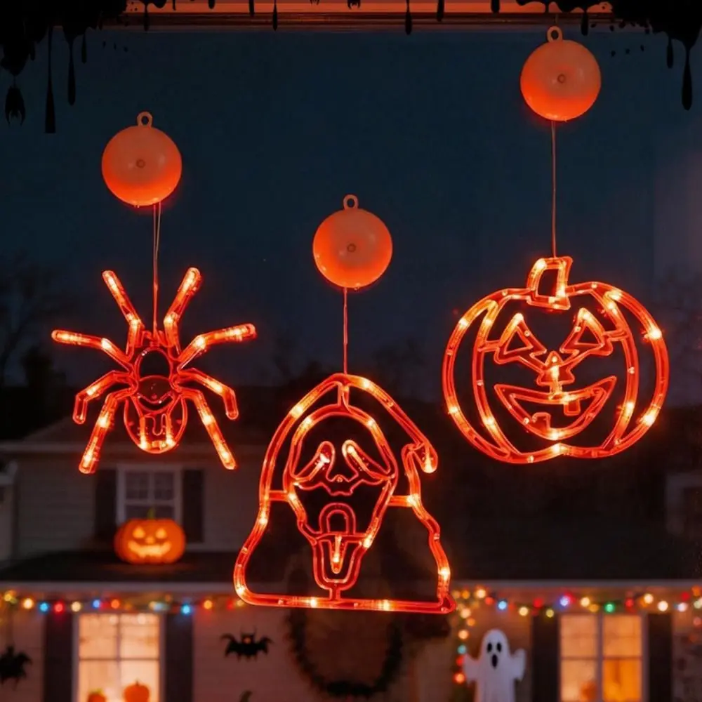 LED Powered Halloween Suction Cup Light Glowing Effect Orange Color Pumpkin Decoration Light Suction Cup Mount Hanging Design