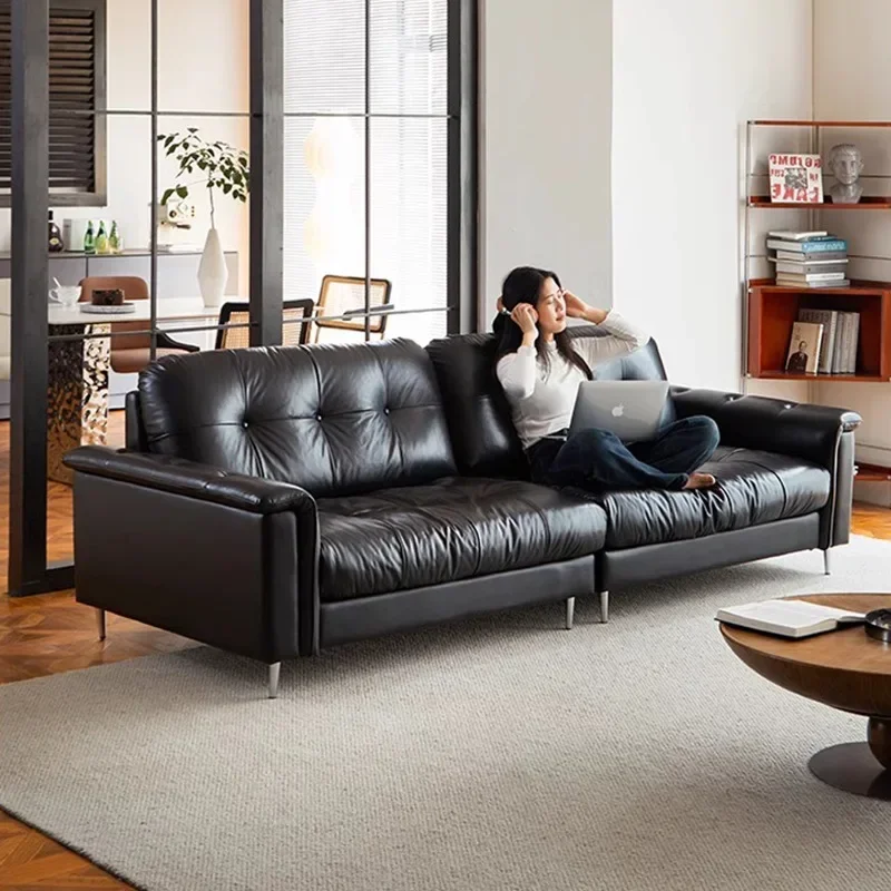 Living room small apartment black oil wax leather nebula sofa Bauhaus designer leather sofa