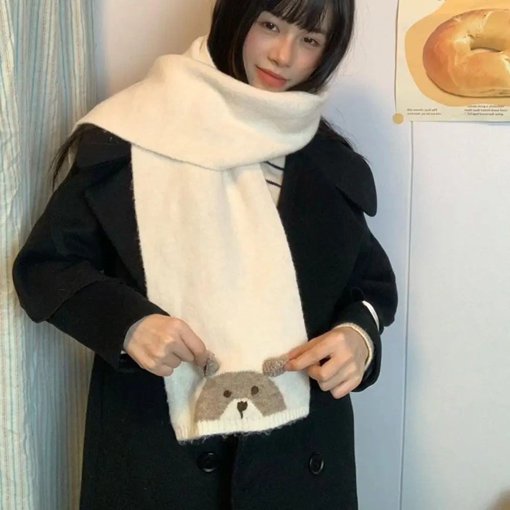 

Fashion Colorful Cartoon Embroidery Scarf Sweet Korean Style Cashmere Knitted Scarf Windproof Thickened Winter Neck Warmer Daily