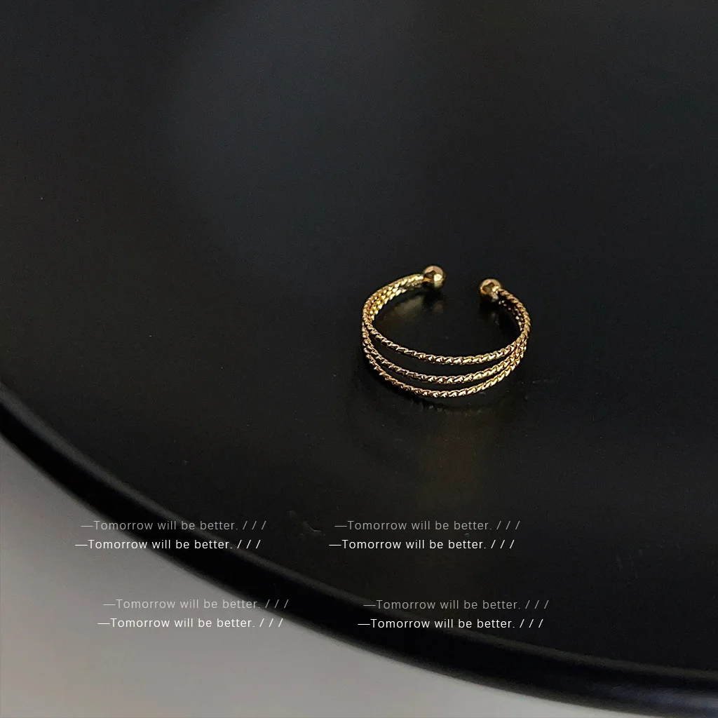 Minimalist Niche Design Three Layer Plain Ring Women Elegant Advanced Sense Versatile Fashion Daily Wear Index Finger Jewelry