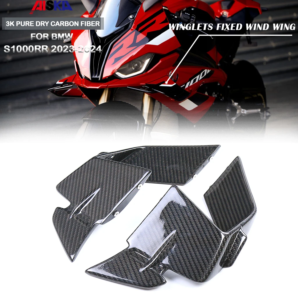 Motorcycle Accessories Winglets Fixed wind Wing Air Deflector Spoilers Flank 3K Pure Dry Carbon Fiber For BMW S1000RR 2023 2024