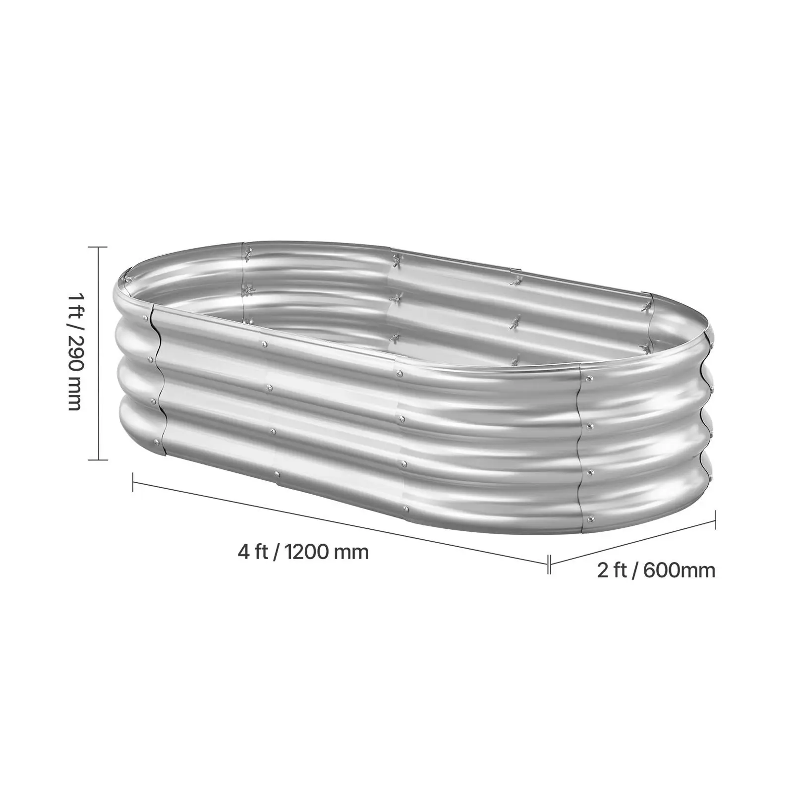 Metal Raised Garden Bed, 4 x 2 x 1 ft Oval Outdoor Galvanized Planter Garden Box, Open Bottom Design, Large Planter Raised Bed for Growing Vegetables, Flowers, and Succulents, Galvanized Color