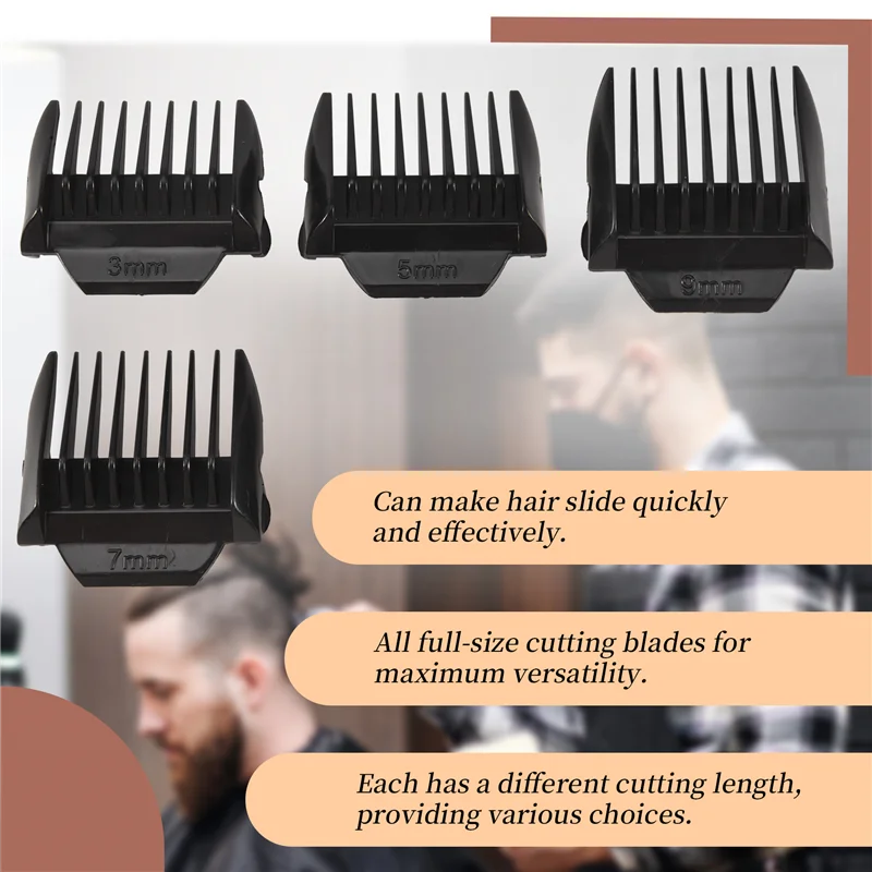 【Popular】4Pcs Limit Comb Replacement Combs Trimmer Head Limit Comb For  Hair Clipper 3Mm 5Mm 7Mm 9Mm,Black