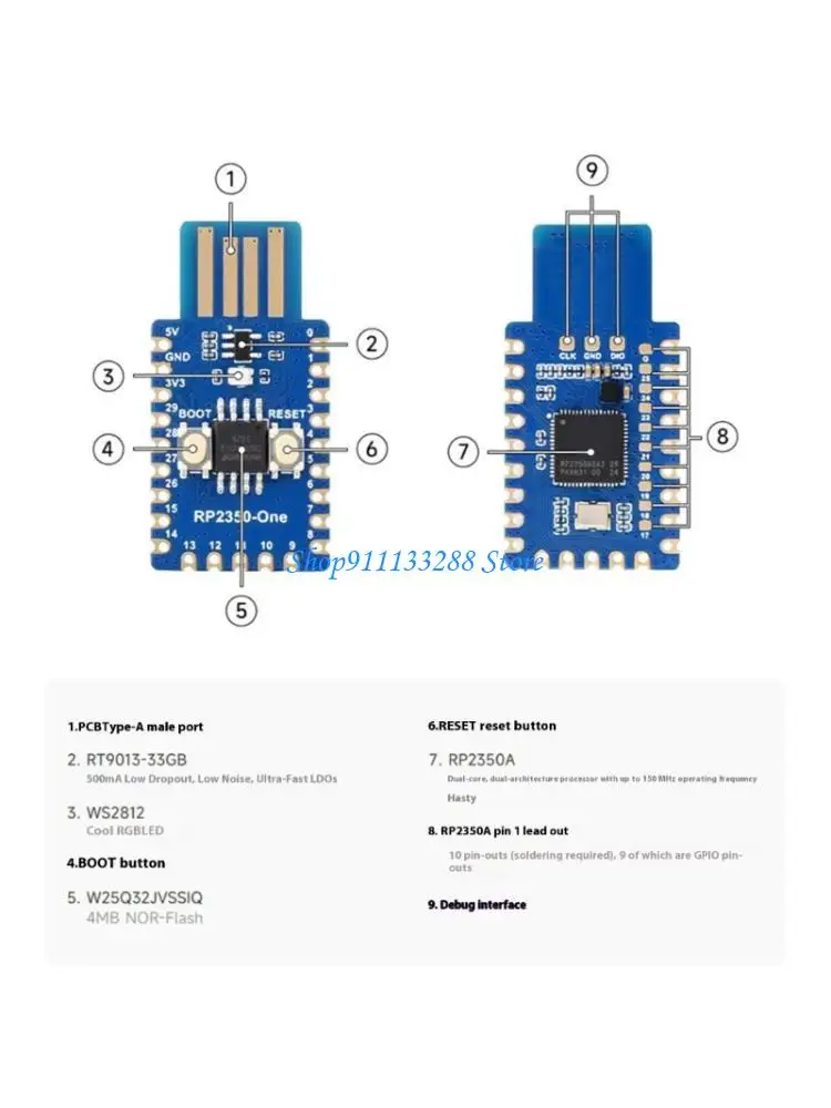 

G88D RP2350 High Speed Two ARM RISC V Development Board with 150MHz Clock 4MB Flash PCB Integration