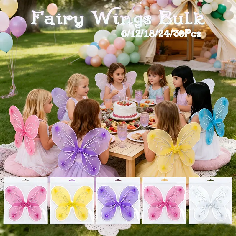 6 Stück Feenflügel für Kinder, Schmetterlingsflügel, Kostümzubehör für Mädchen, für Geburtstagsfeiern, Verkleidungen, Dekoration