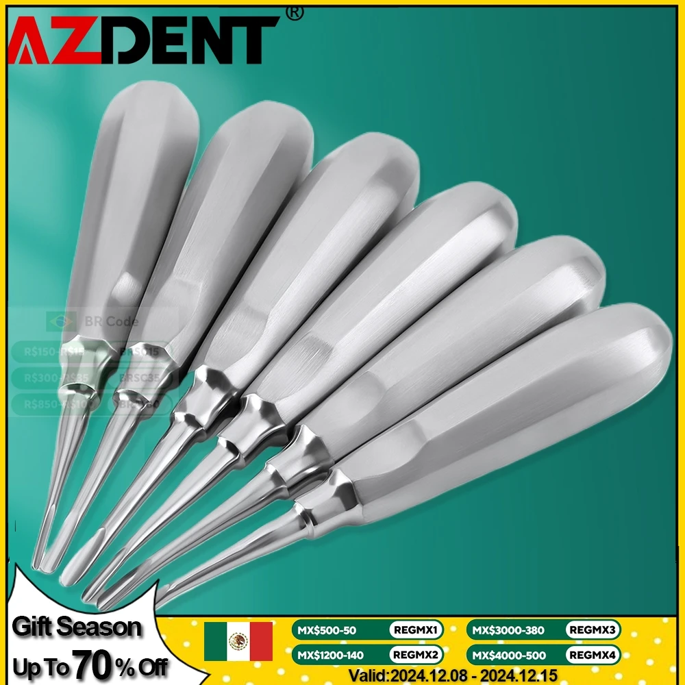 Aço inoxidável Dental Elevador para Odontologia, Chave de fenda cirúrgica, Elevador raiz reta e curvada, Lab Instrument Kit, 6 PCs/Set