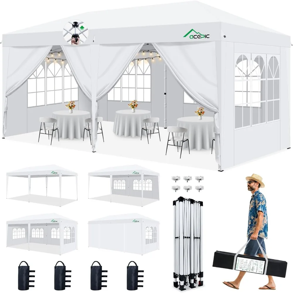 10x20 Pop Up Canopy Tent with 6 Removable Sidewalls White