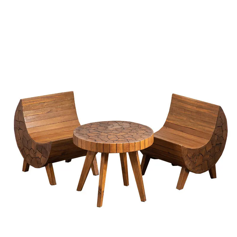 Solid wood balcony bay window round coffee table retro small apartment sofa side log special-shaped courtyard coffee table