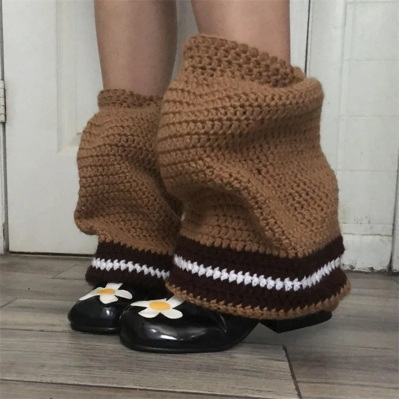 Women Wimter Knit Leg Warmers Contrast Color Cute Knee High Socks Aesthetic Boot Cuffs Cover for Streetwear Clothes Accessories