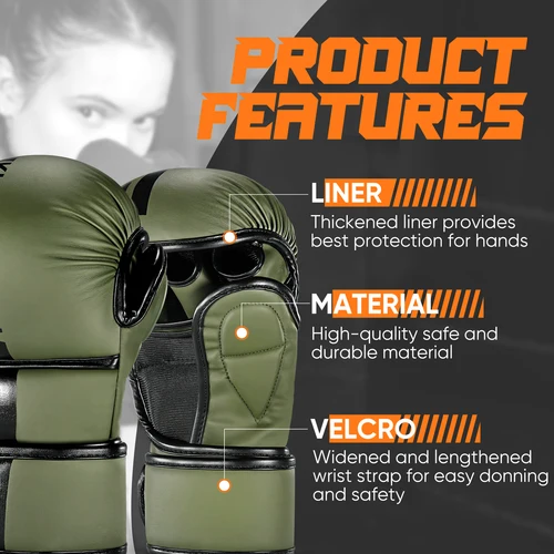 Imagen 2 del producto Guantes MMA con palma abierta, guantes de combate y lucha, artes marciales para hombres y mujeres, deportes de combate, MMA, boxeo, Muay Thai, Kickboxing