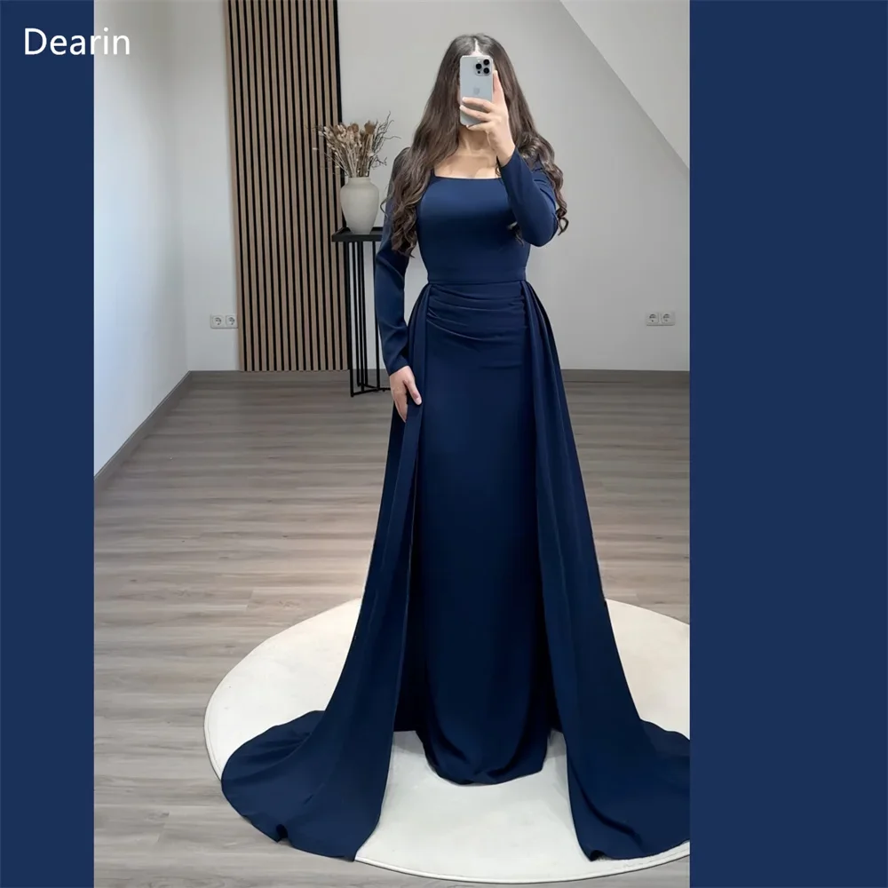 Customized Prom Gown Women Evening Dearin Square Collar Column Floor Length Skirts Draped Bespoke Occasion Dresses Formal Dress